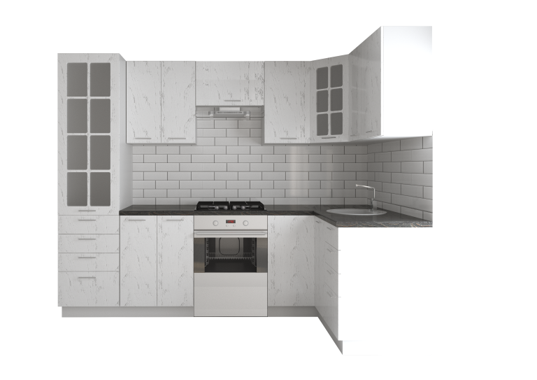 Набор мебели для кухни София, проект СН-114 со стеклом (МДФ ) 1.4х2.7 дуб полярный зеркало
