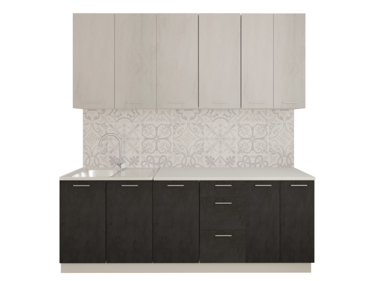 Набор мебели для кухни Эльза, проект СН-114 без стекла (МДФ) 2,4м бетон белый-бетон графит