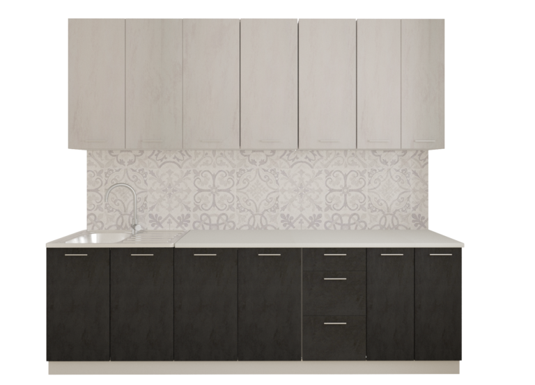 Набор мебели для кухни Эльза, проект СН-114 без стекла (МДФ) 2,6м бетон белый-бетон графит