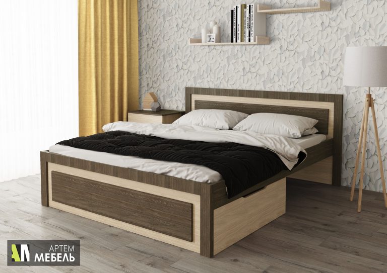 Двуспальная кровать СН-120.03-1200 дуб экспрессив песочный-бронзовый лого